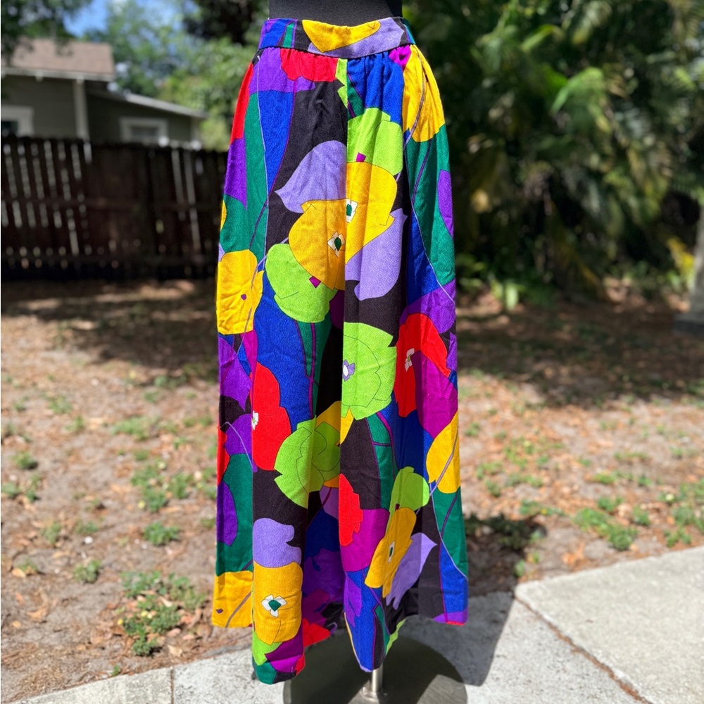1960s 70s Handmade Day Flo Floral Barkcloth Palazzo Pants - Picture 2 of 13
